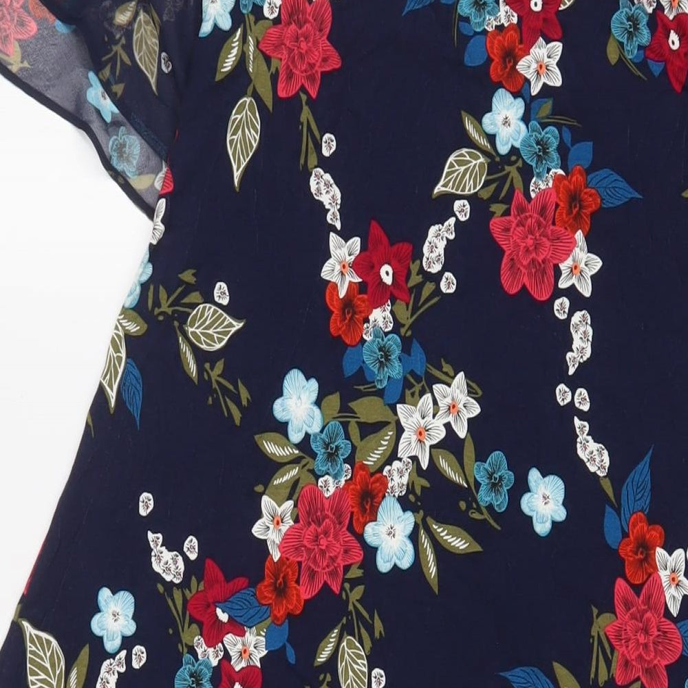 Monsoon Womens Blue Floral Viscose A-Line Size 10 Scoop Neck Button