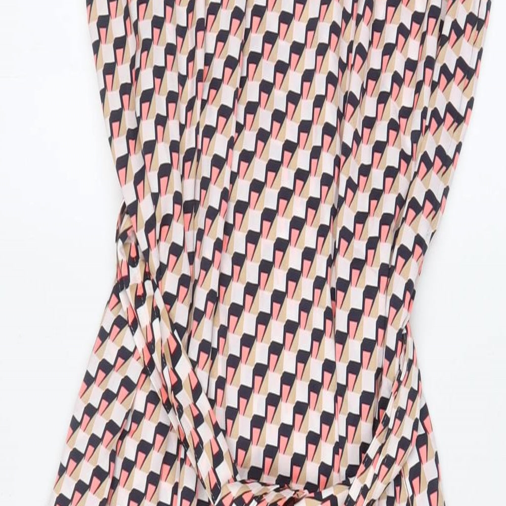 Marks & Spencer Womens Pink Geometric Polyester A-Line Size 6 V-Neck Pullover - Belted