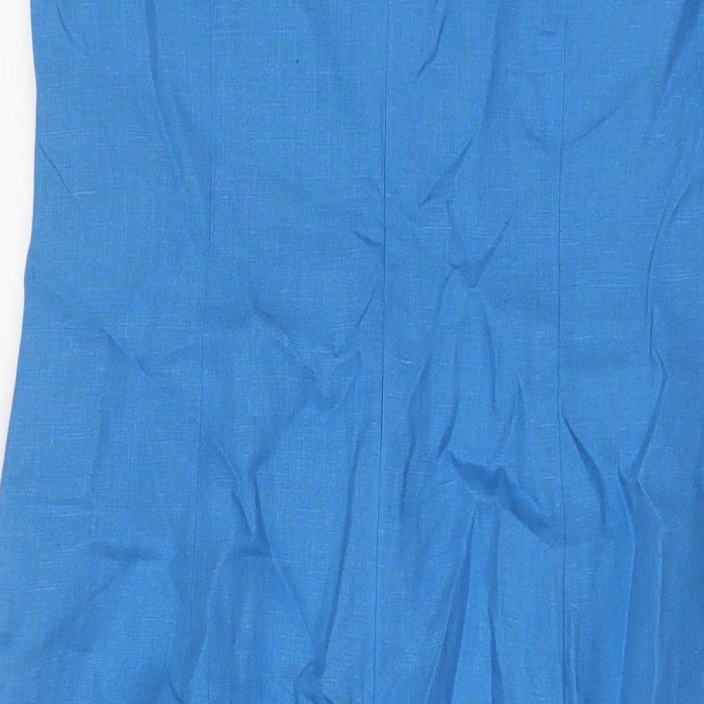 Talbots Womens Blue Linen A-Line Size 8 V-Neck Zip