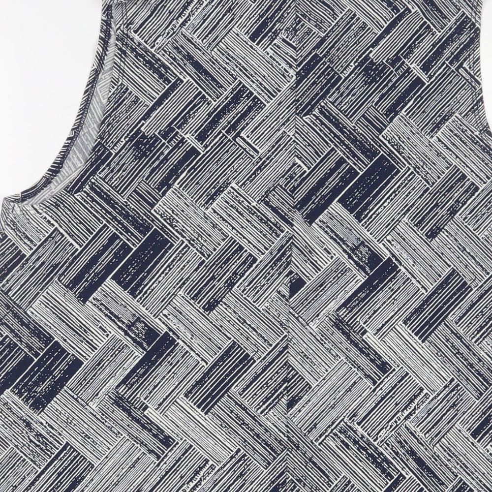 NEXT Womens Blue Geometric Polyester Basic Tank Size 10 Crew Neck - Keyhole neck