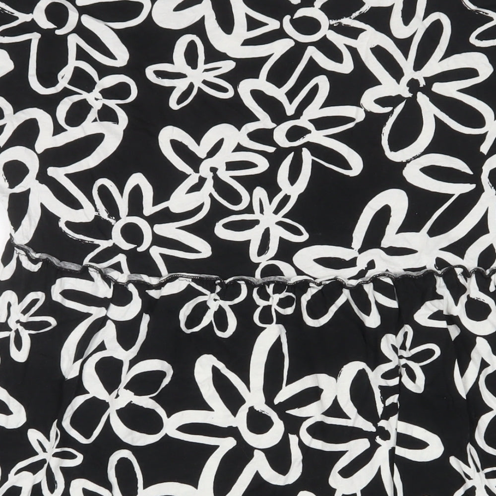New Look Womens Black Floral Cotton A-Line Size 12 Crew Neck Pullover