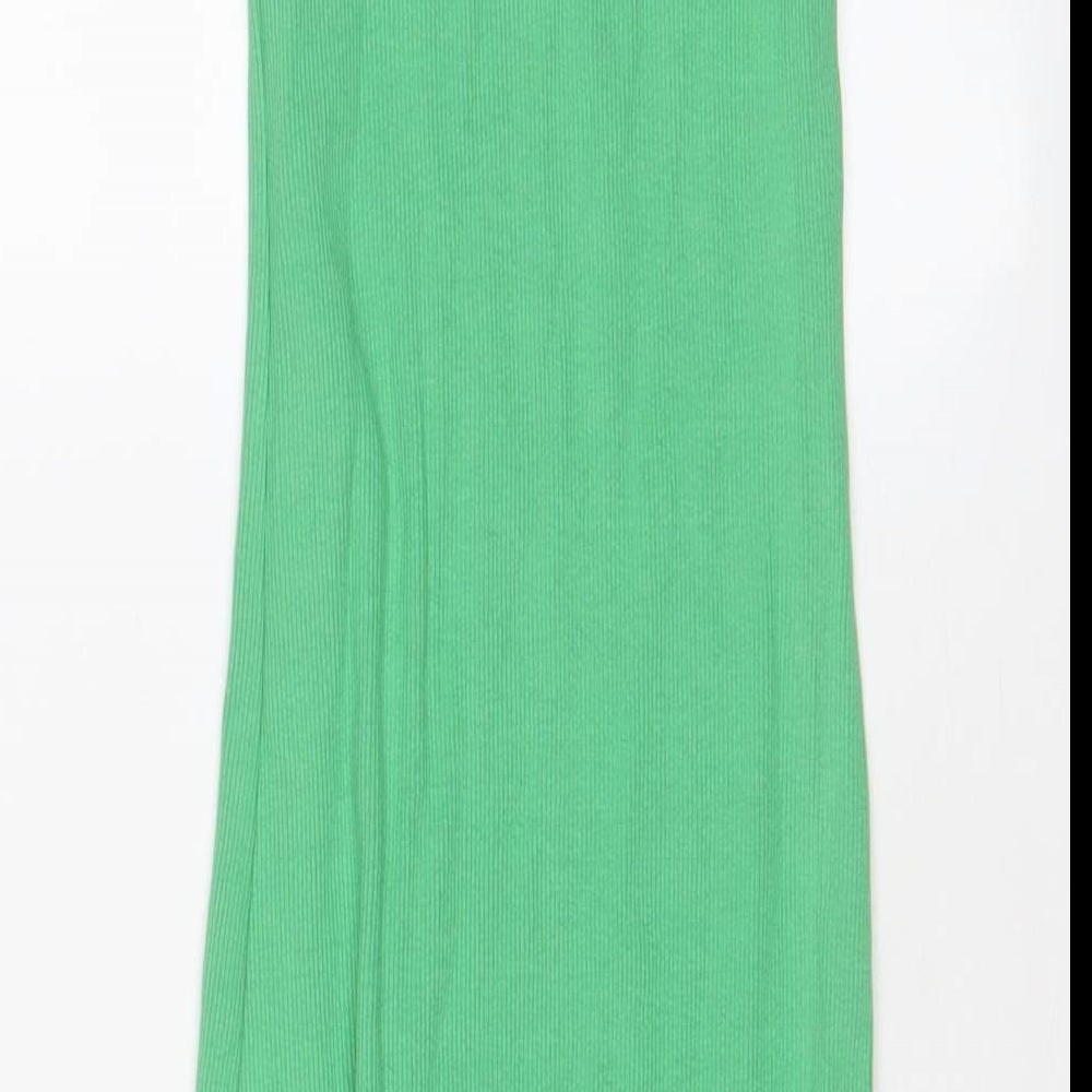 Zara Womens Green Cotton Bodycon Size S Square Neck Pullover