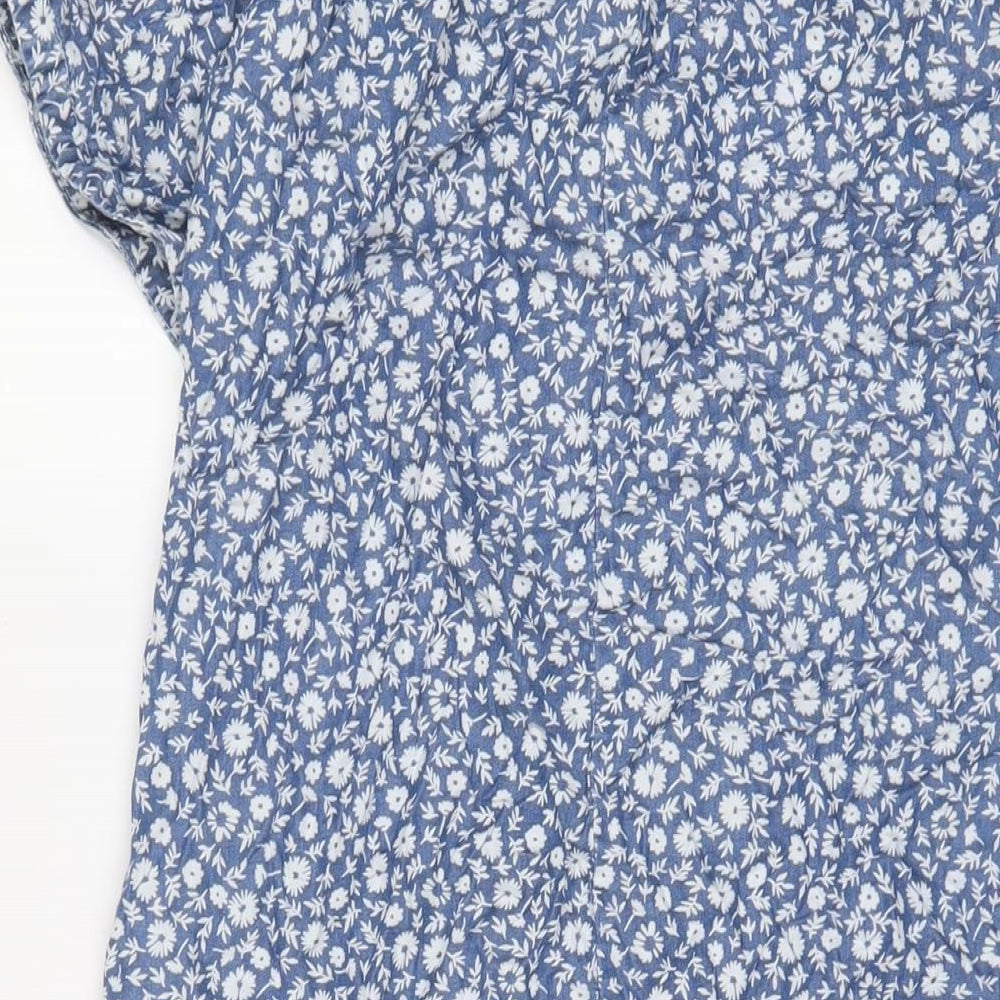 NEXT Womens Blue Floral Lyocell A-Line Size 12 V-Neck Zip