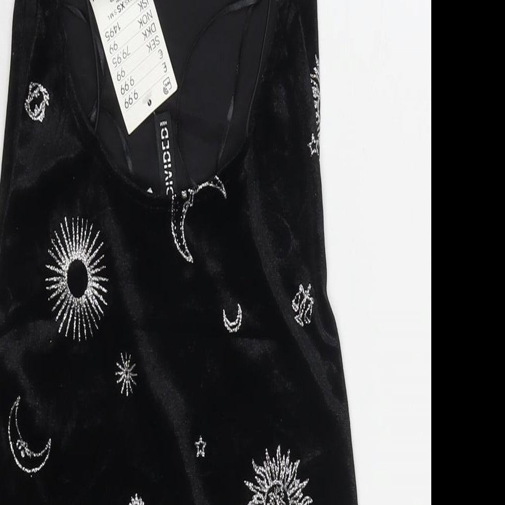 H&M Womens Black Geometric Polyester Bodycon Size XS Square Neck Pullover