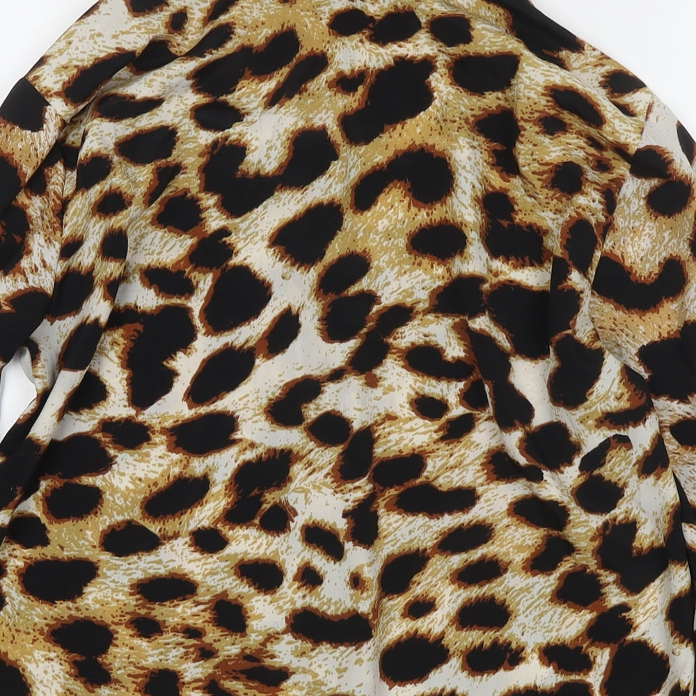 Dancing Leopard Womens Beige Animal Print Polyester Basic Button-Up Size 10 Collared