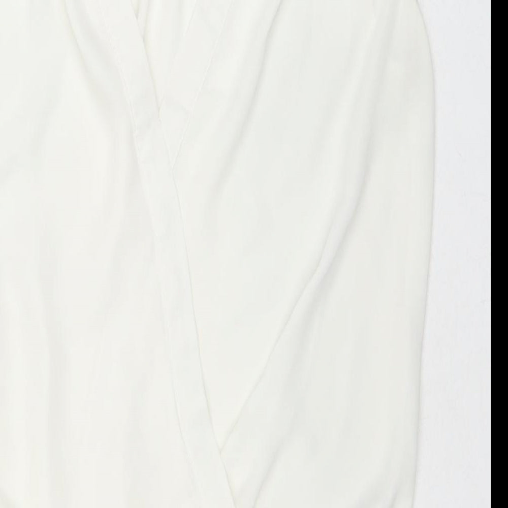 Lost Society Womens White Polyester Basic Blouse Size 8 V-Neck