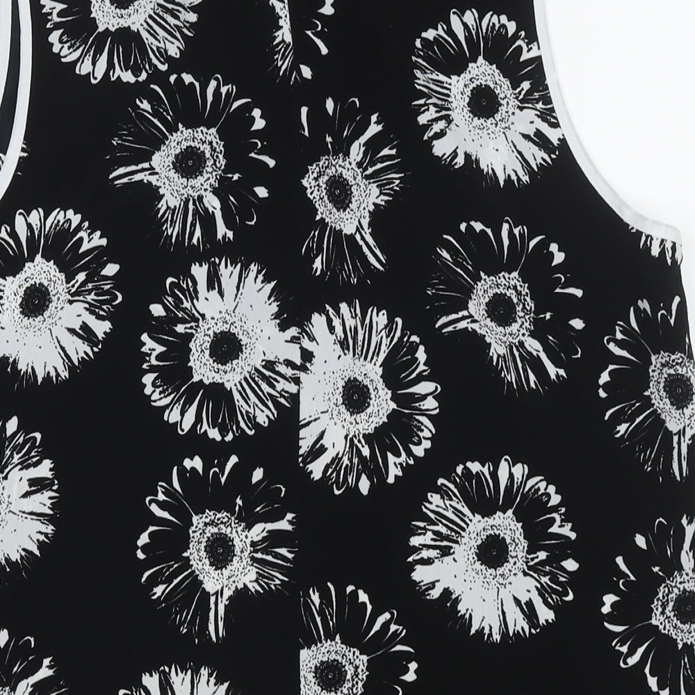 Marks & Spencer Womens Black Floral Polyester Basic Blouse Size 14 Collared