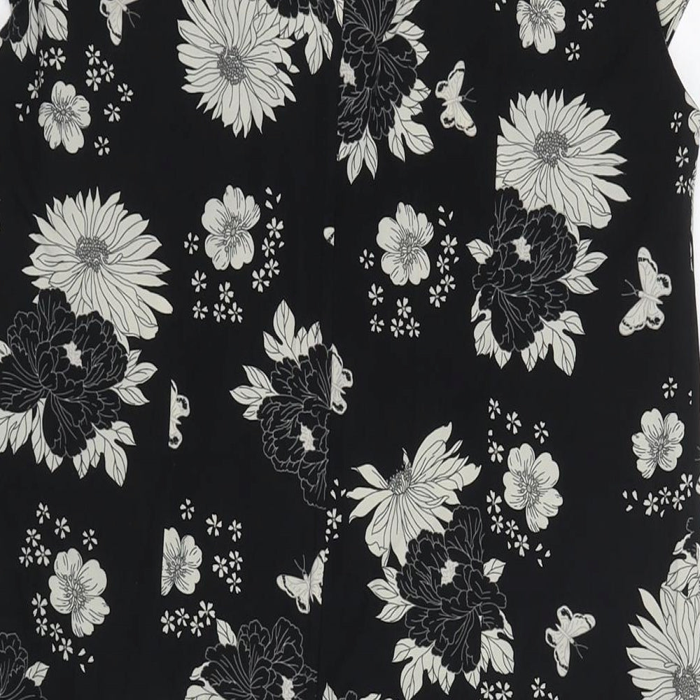 Wallis Womens Black Floral Polyester A-Line Size 12 Round Neck Zip