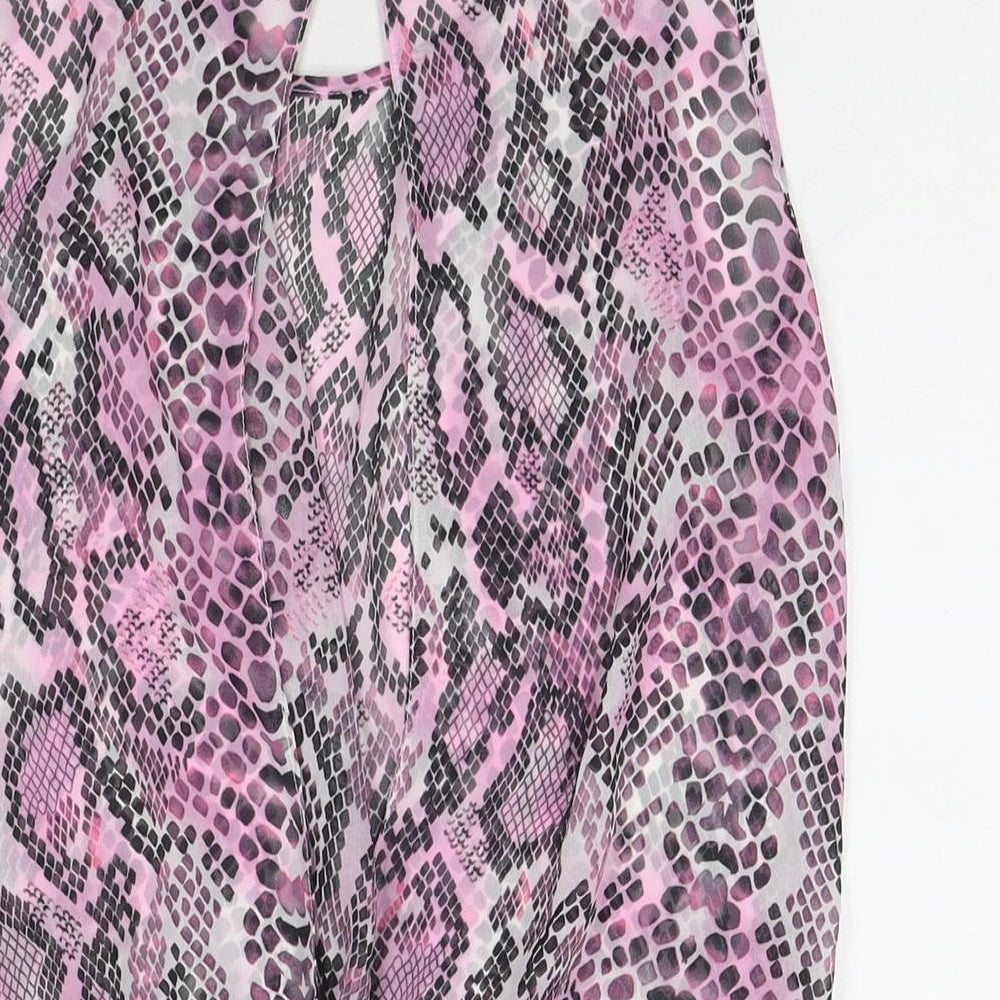 Internacionale Womens Pink Animal Print Polyester Basic Tank Size 10 Round Neck