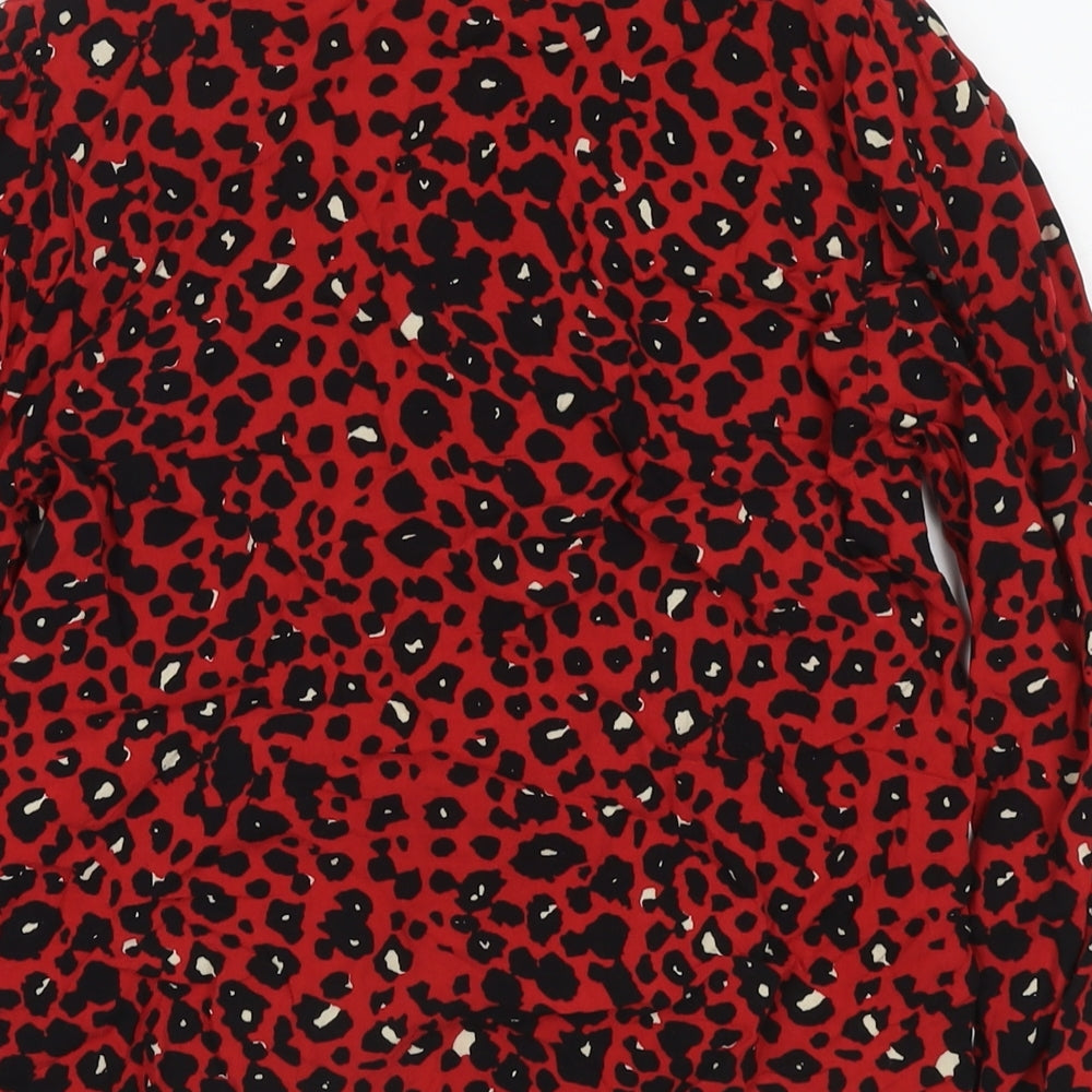 New Look Womens Red Animal Print Viscose Basic Button-Up Size 8 Collared