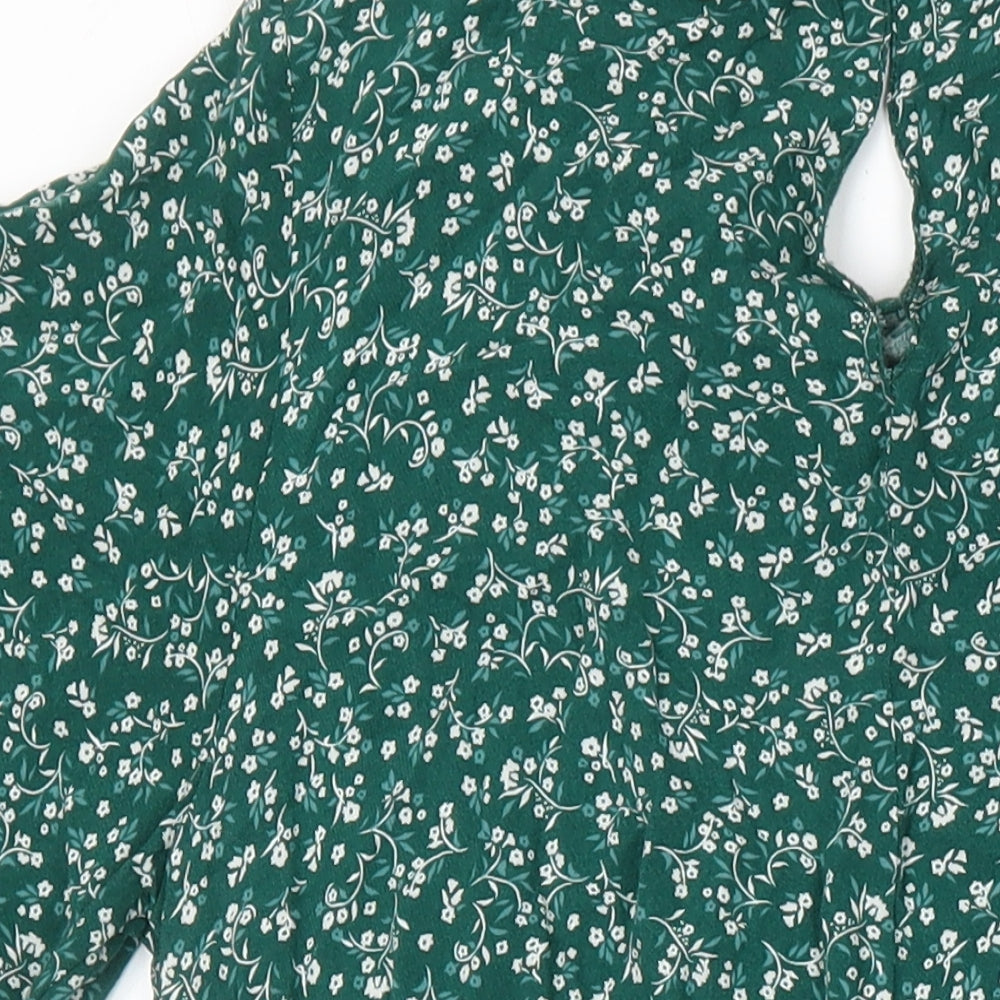 New Look Womens Ivory Floral Viscose A-Line Size 12 Collared