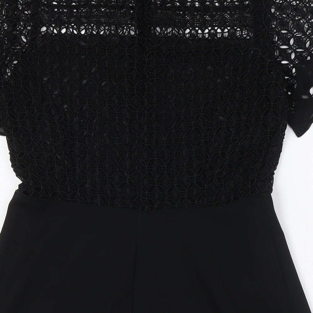 Zara Womens Black Polyester A-Line Size S Mock Neck Zip - Lace Top