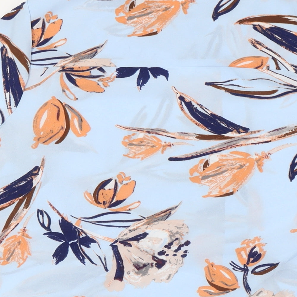 Marks & Spencer Womens Blue Floral Polyester Basic Blouse Size 14 Mock Neck