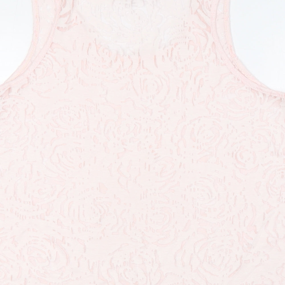 New Look Womens Pink Cotton Basic Button-Up Size 12 Round Neck - Sheer