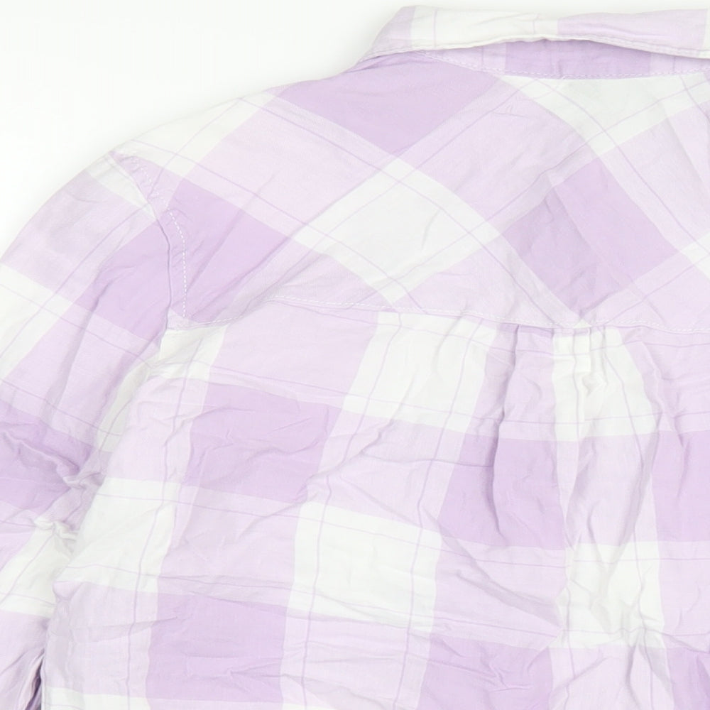 H&M Womens Purple Plaid Cotton Basic Button-Up Size S Collared