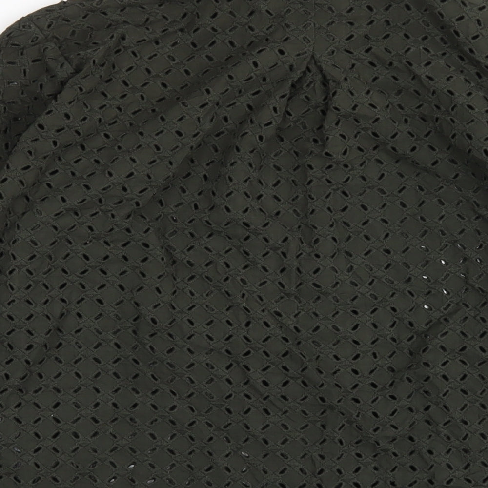 H&M Womens Green Cotton Basic Button-Up Size 6 Collared