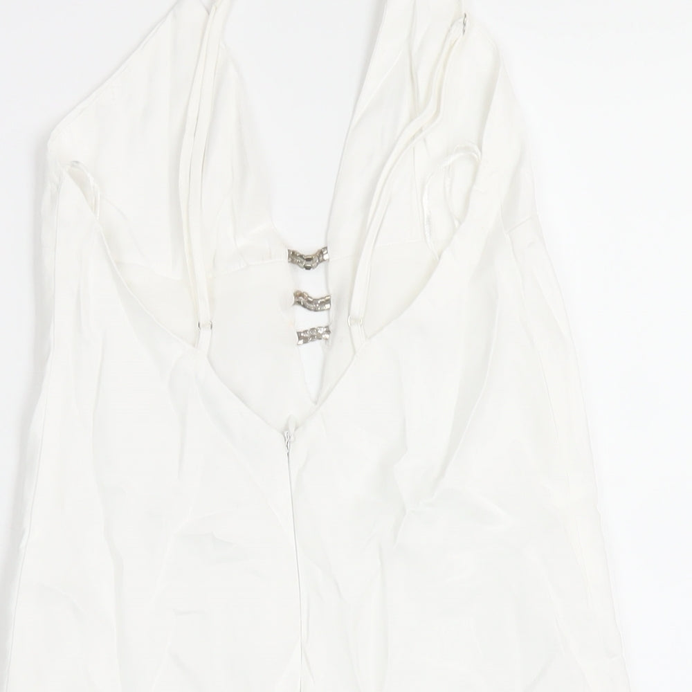 Zara Womens White Polyester Slip Dress Size XS V-Neck Zip