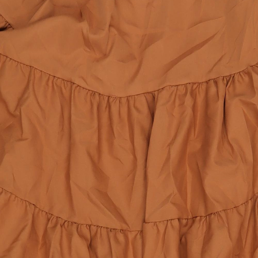 Boohoo Womens Brown Polyester A-Line Size 12 V-Neck Pullover