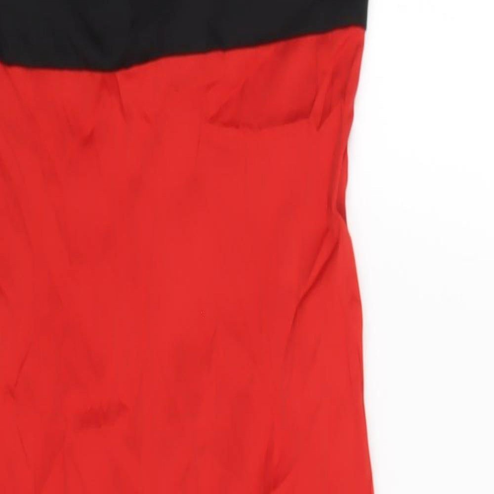 Zara Womens Red Polyester Pencil Dress Size S Square Neck Zip