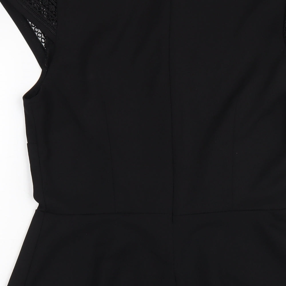 H&M Womens Black Polyester A-Line Size M Round Neck Zip
