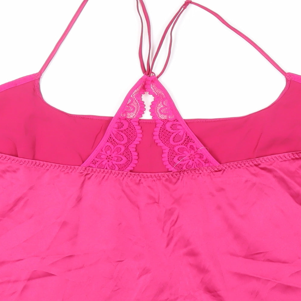 Marks & Spencer Womens Pink Solid Polyester Cami Pyjama Top Size L