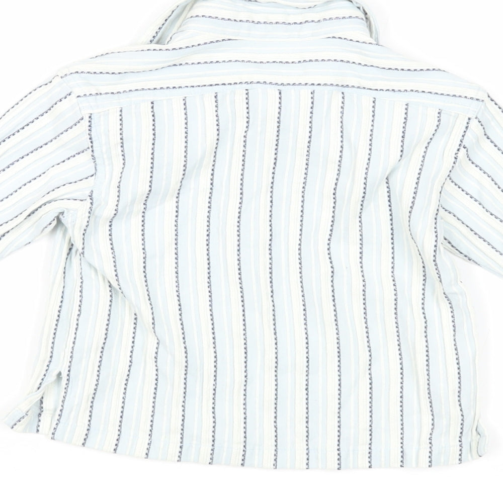 Monsoon Baby Blue Striped Cotton Basic Blouse Size 6-9 Months Collared Snap