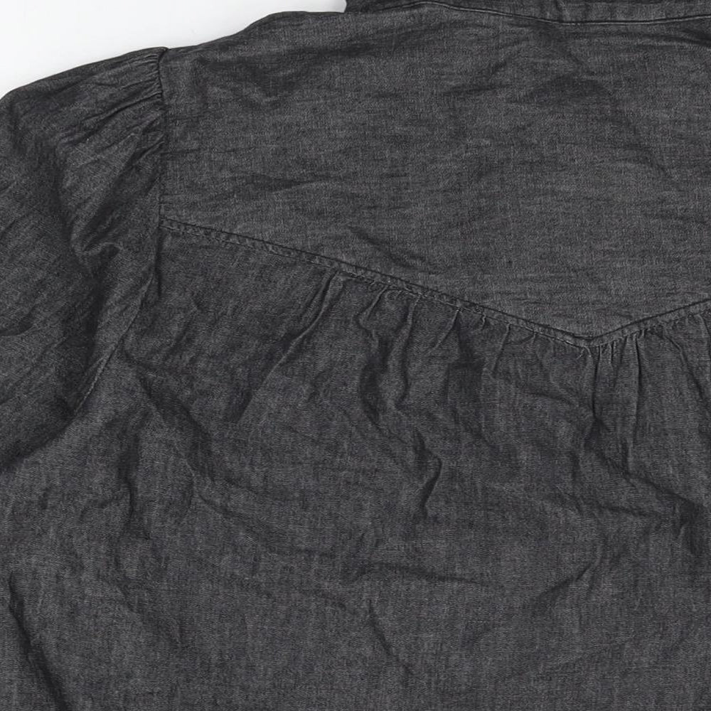 Marks & Spencer Womens Black Cotton Basic Button-Up Size 10 Collared