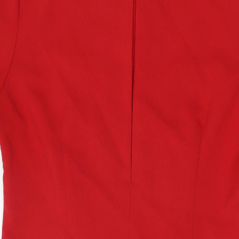 Simon Jersey Womens Red Polyester Basic Button-Up Size 14 V-Neck