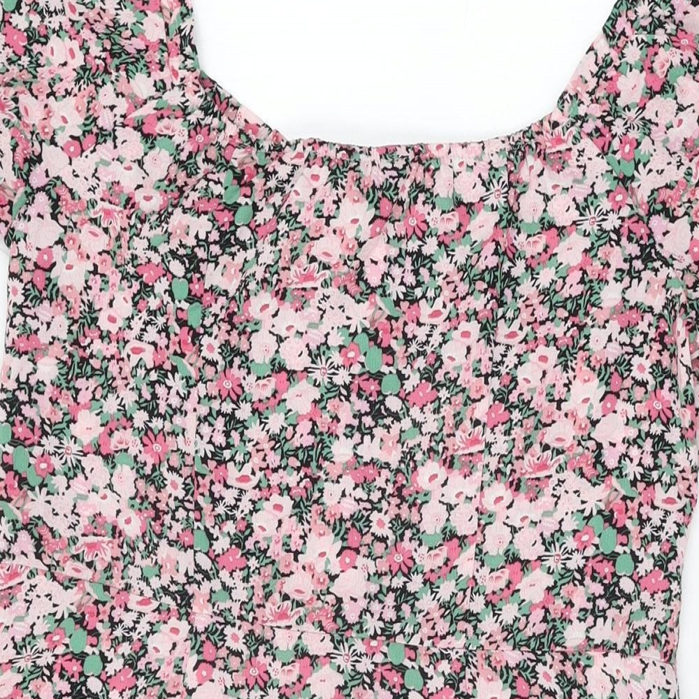 Fluid Womens Pink Floral Polyester Shift Size 12 Sweetheart Button