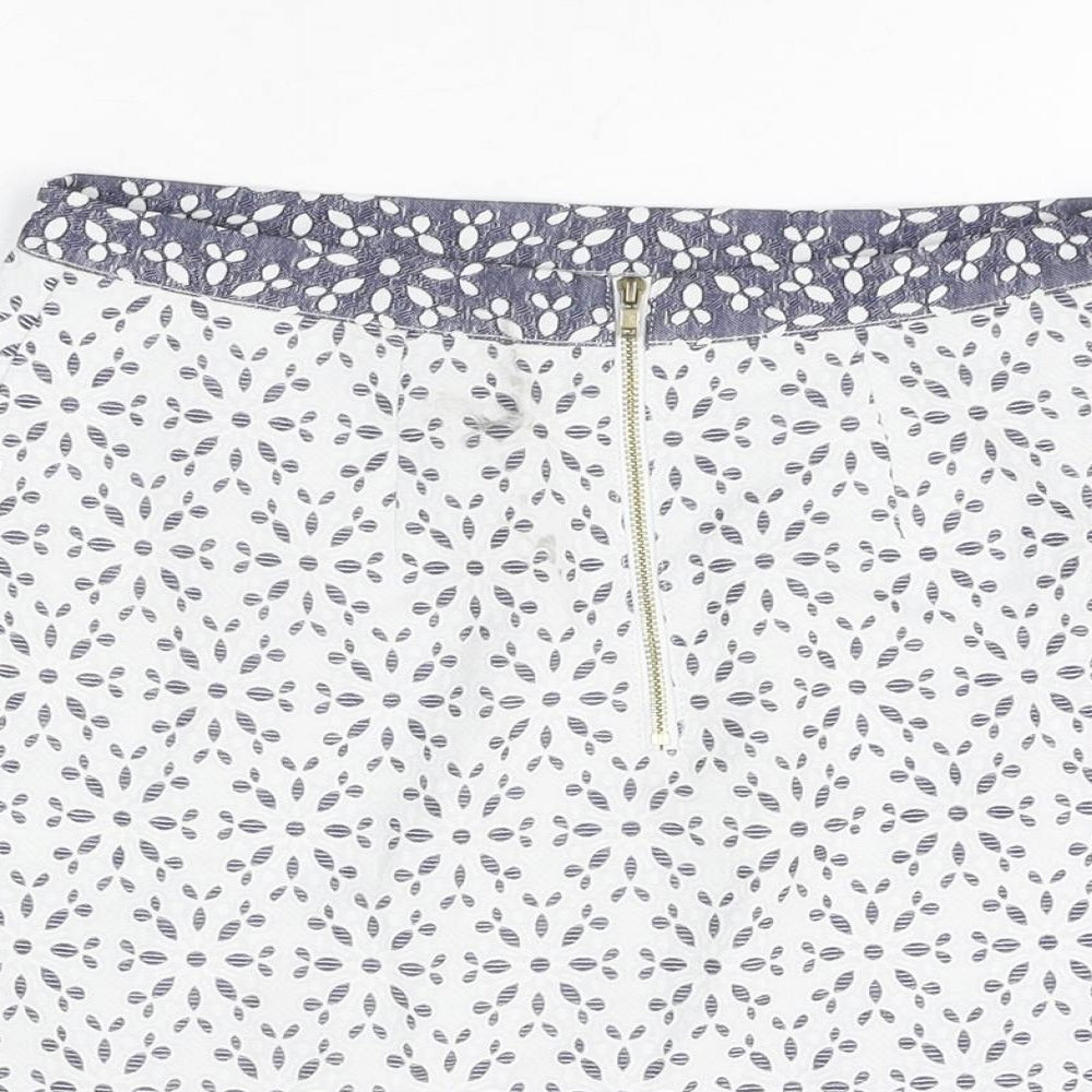 Topshop Womens White Floral Polyester Mini Skirt Size 8 Zip