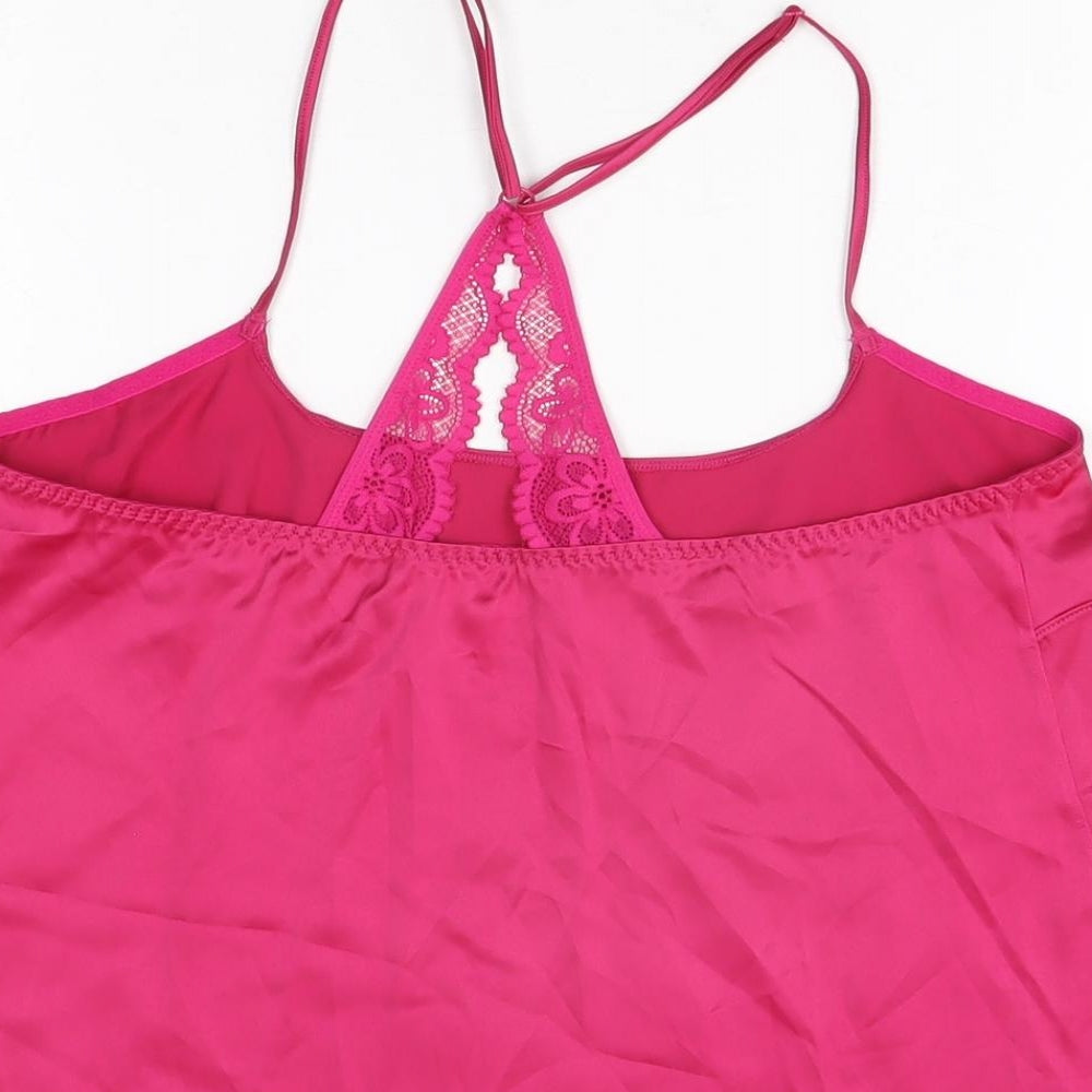 Marks & Spencer Womens Pink Solid Polyester Cami Pyjama Top Size S