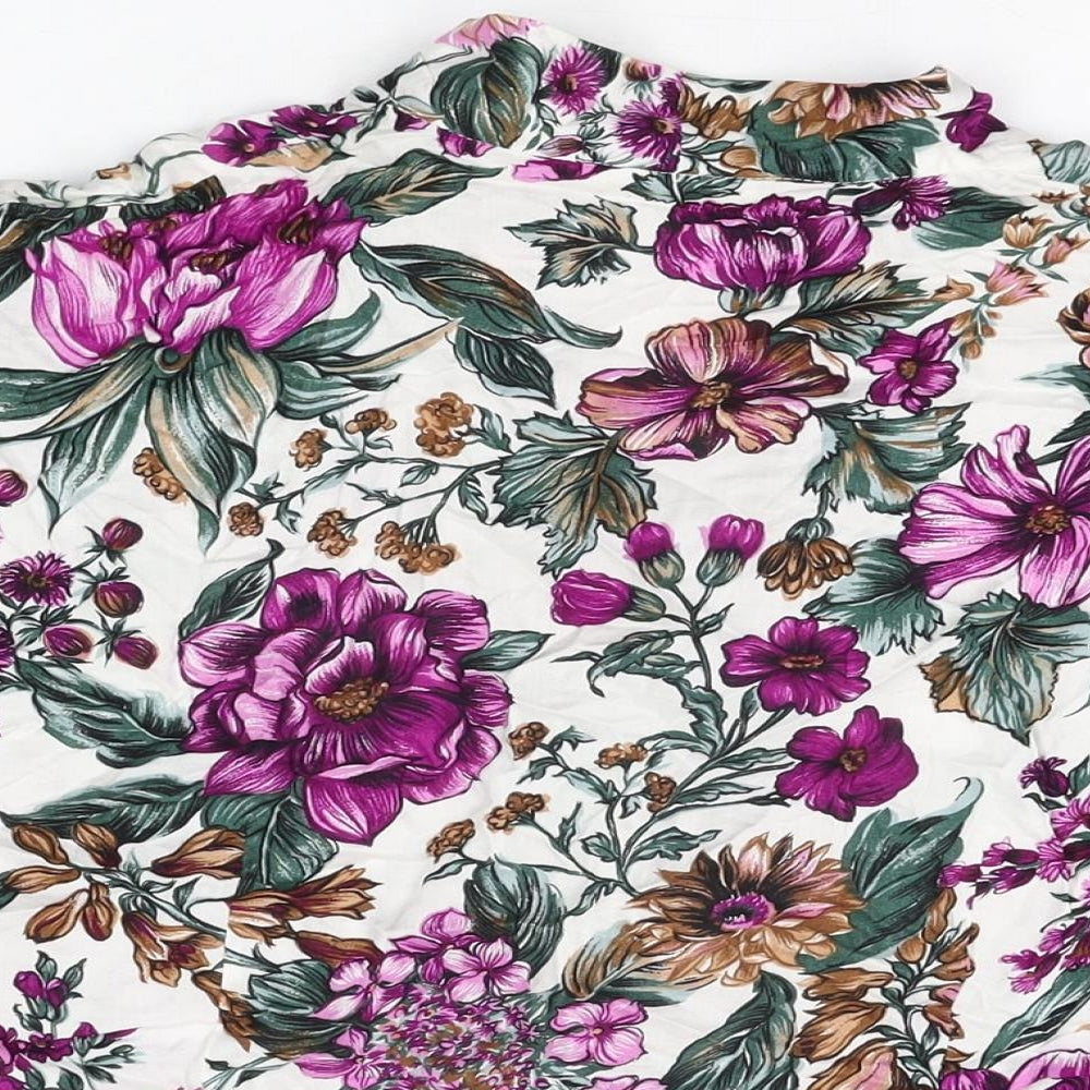 Debenhams Womens White Floral Viscose Basic Button-Up Size 16 V-Neck