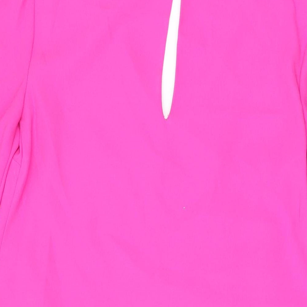 River Island Womens Pink Polyester Shift Size 8 V-Neck Button