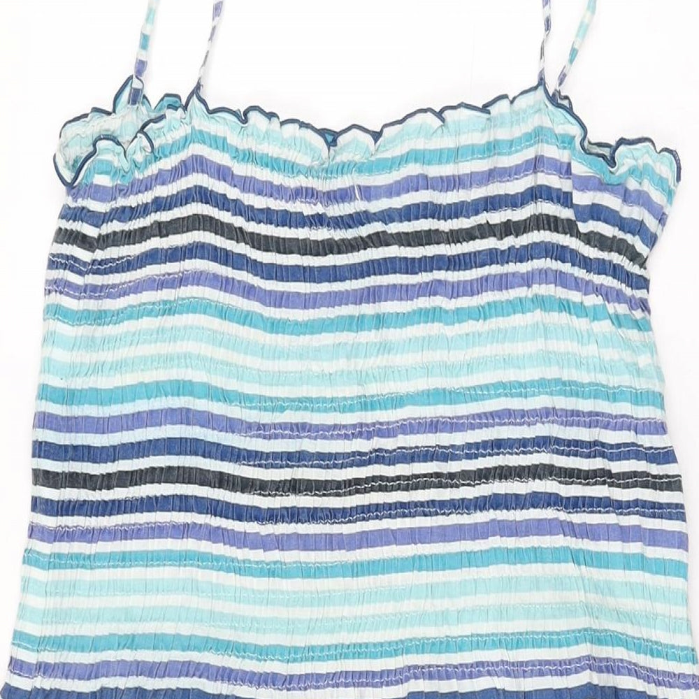 H&M Womens Blue Striped Cotton Shift Size 10 Square Neck Pullover