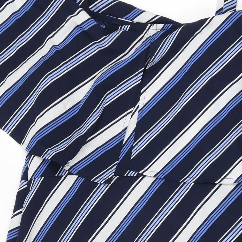 Marks & Spencer Womens Blue Striped Polyester Shift Size 14 Off the Shoulder Pullover