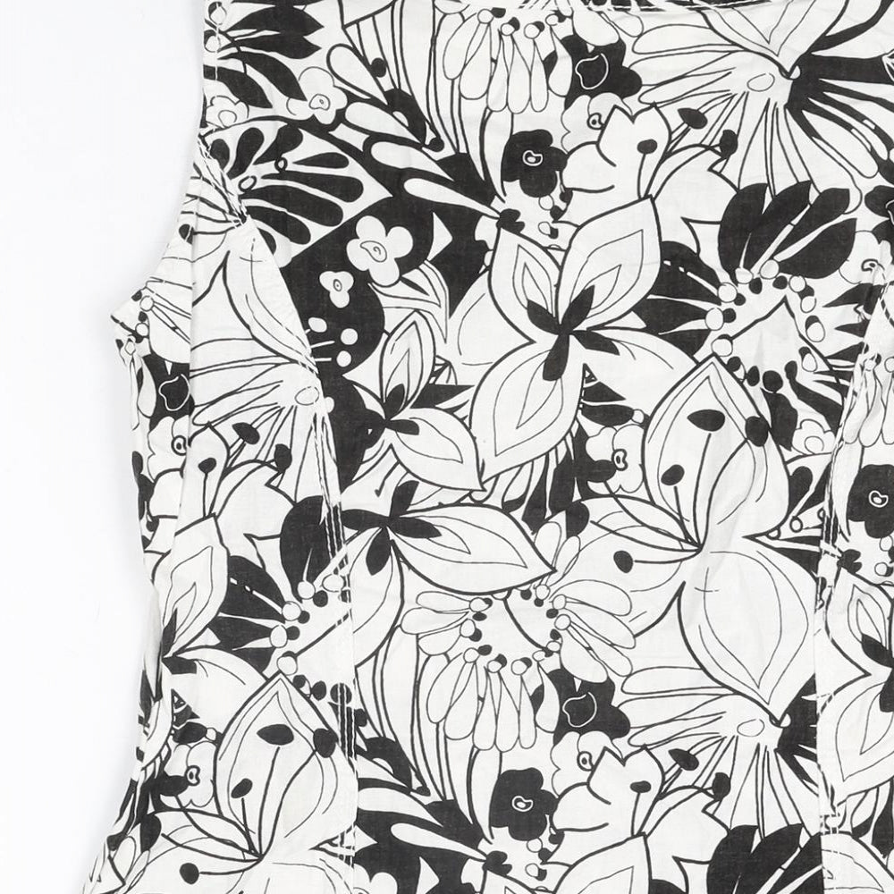 Marks & Spencer Womens White Floral Linen Basic T-Shirt Size 10 Round Neck