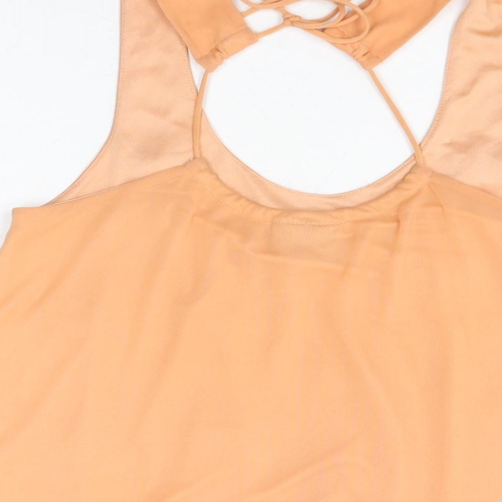 Topshop Womens Orange Floral Polyester Basic Blouse Size 8 Round Neck