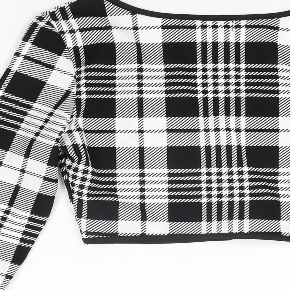 CBR Womens Black Geometric Polyester Cropped T-Shirt Size S V-Neck