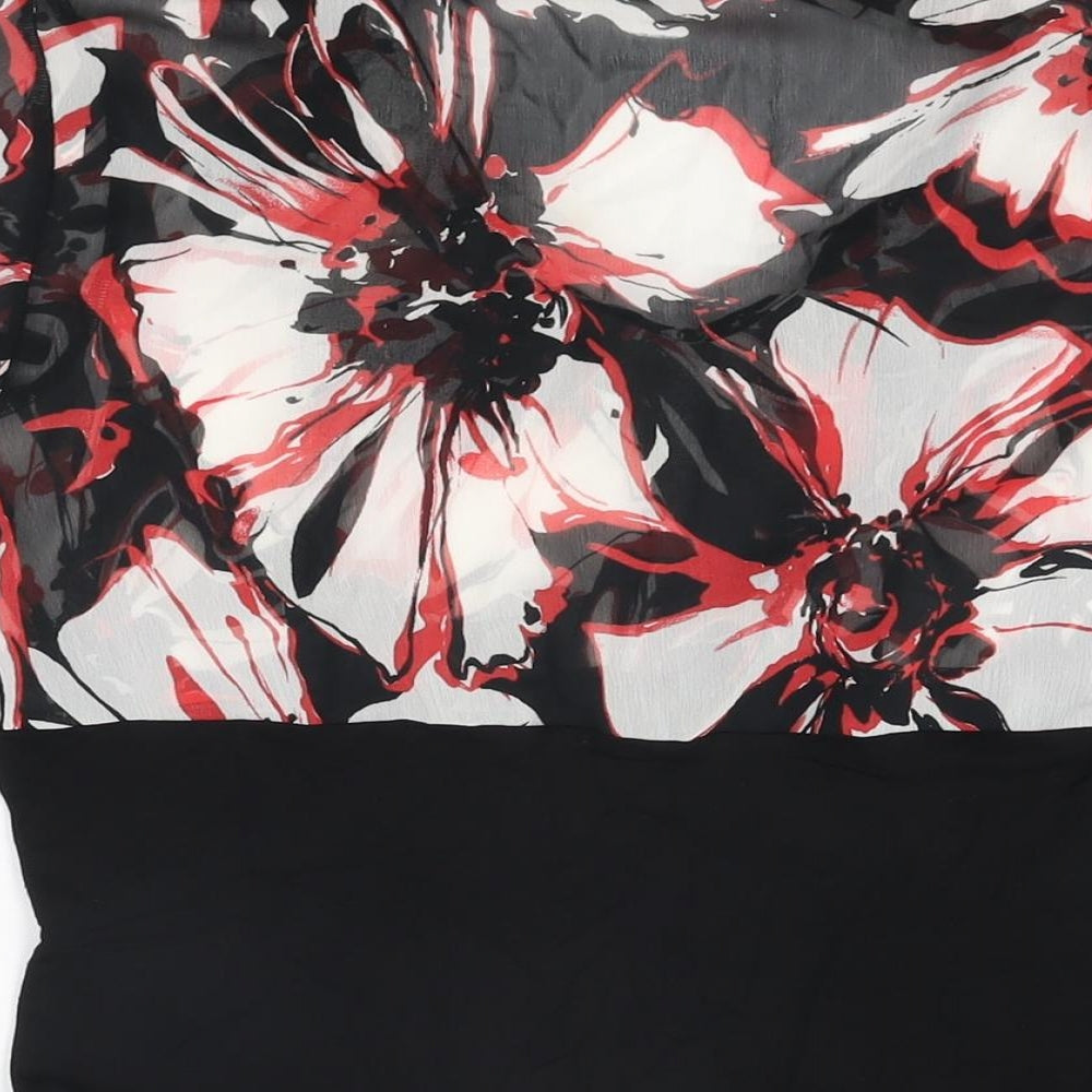 Marks & Spencer Womens Black Geometric Polyester Basic Blouse Size 10 V-Neck