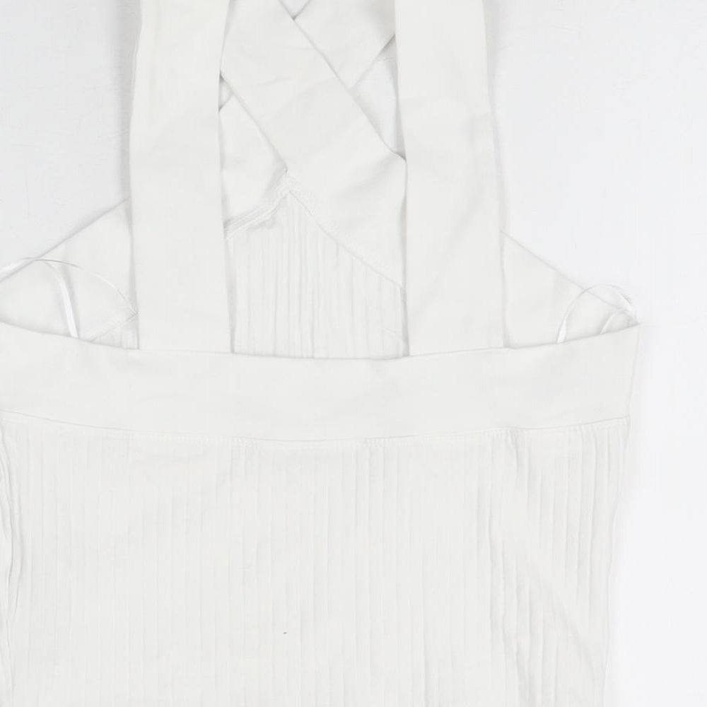 Zara Womens White Cotton Cropped T-Shirt Size M V-Neck