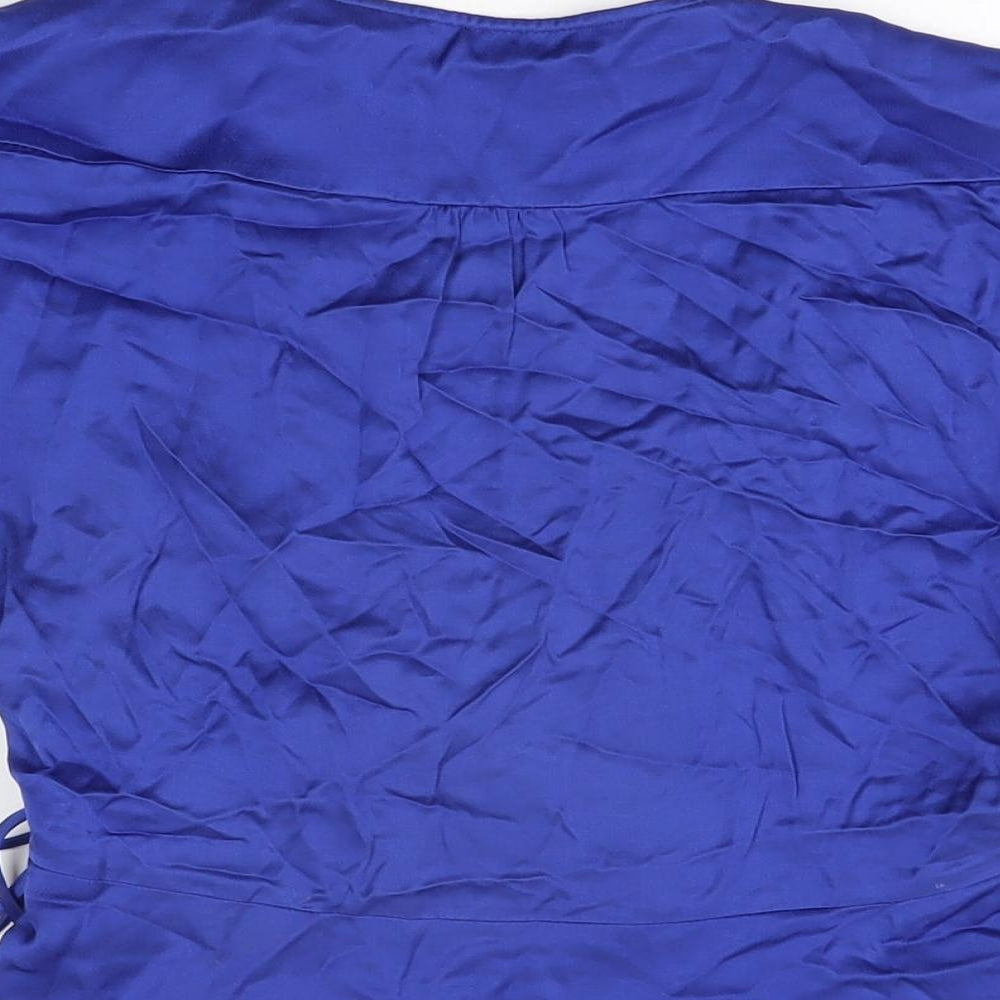 Zara Womens Blue Viscose Wrap Blouse Size M V-Neck