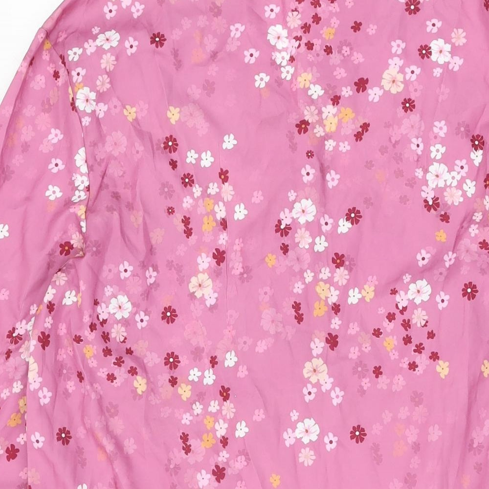 Noracora Womens Pink Floral Polyester Shift Size S V-Neck Button