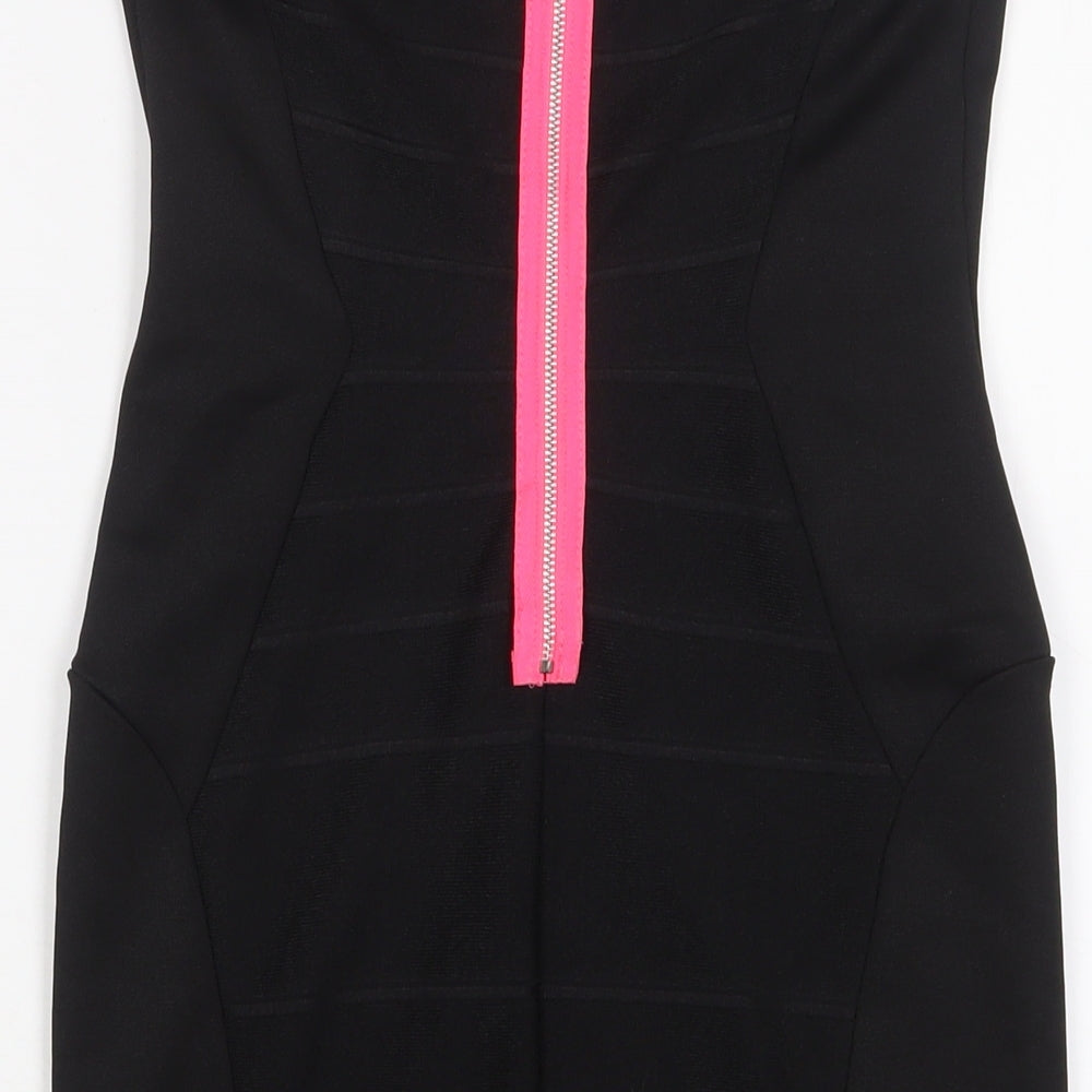 Topshop Womens Black Polyester Bodycon Size 8 Square Neck Zip