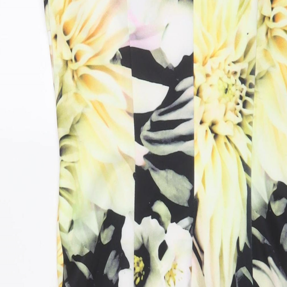 Angeleye Womens Yellow Floral Polyester Sheath Size 10 V-Neck Zip