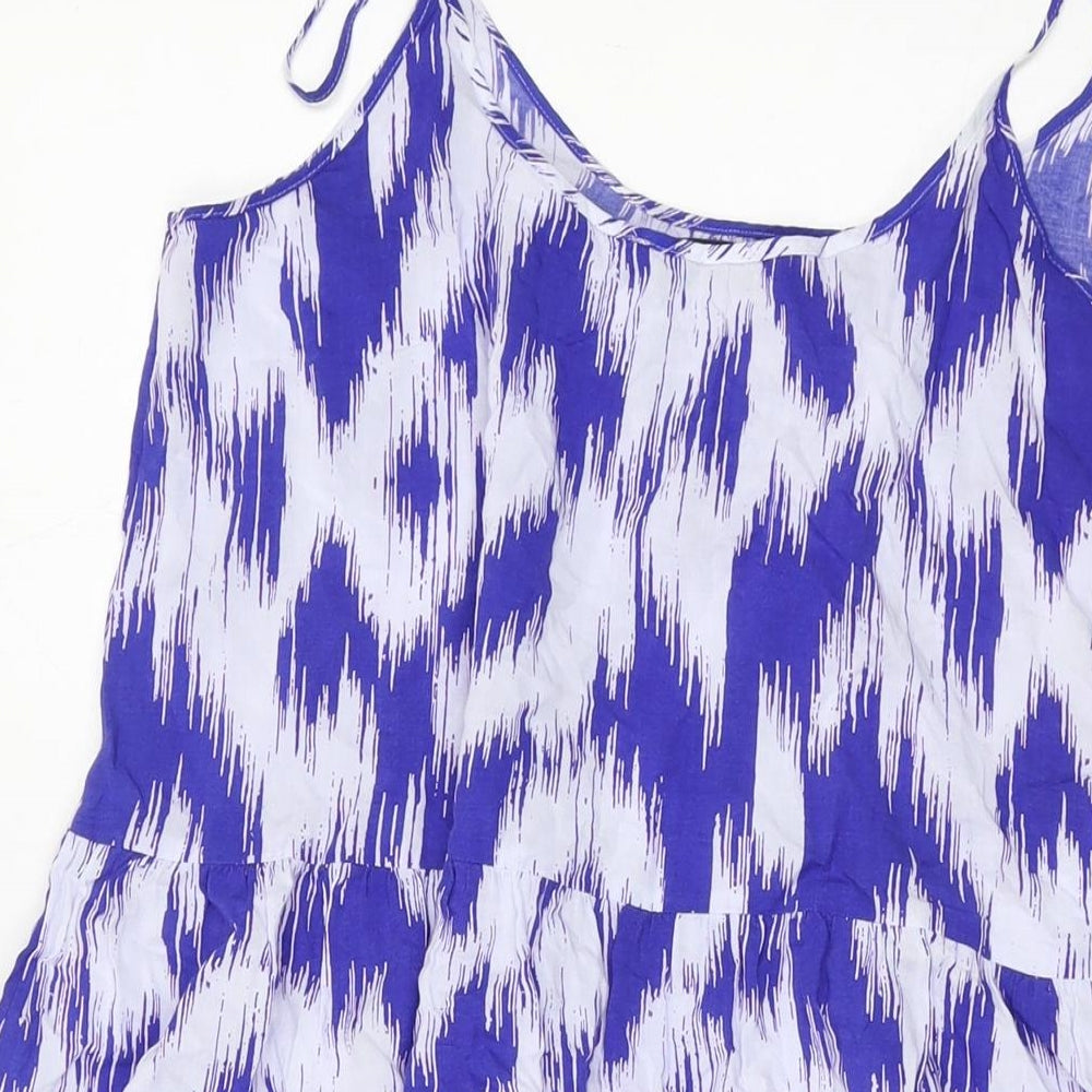Marks & Spencer Womens Blue Geometric Viscose Tank Dress Size 12 Round Neck Pullover