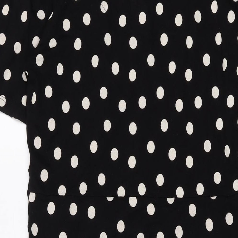 Marks & Spencer Womens Black Polka Dot Viscose A-Line Size 12 Round Neck Tie