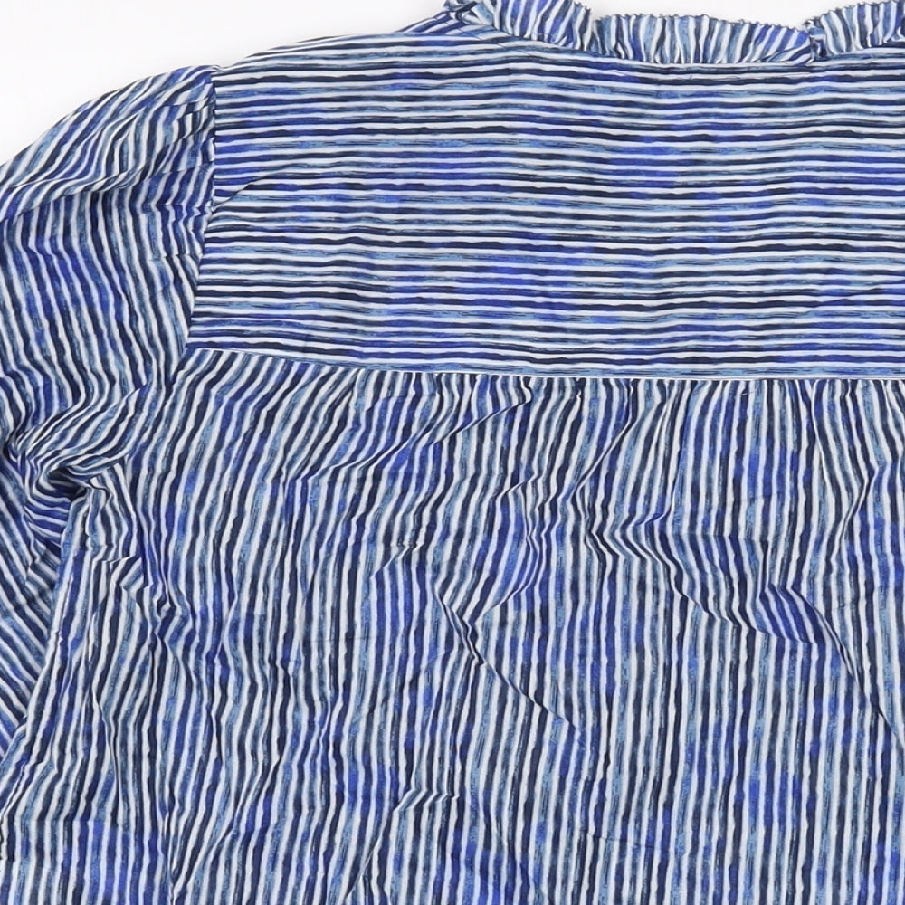 Marks & Spencer Womens Blue Striped Cotton Basic Button-Up Size 6 V-Neck