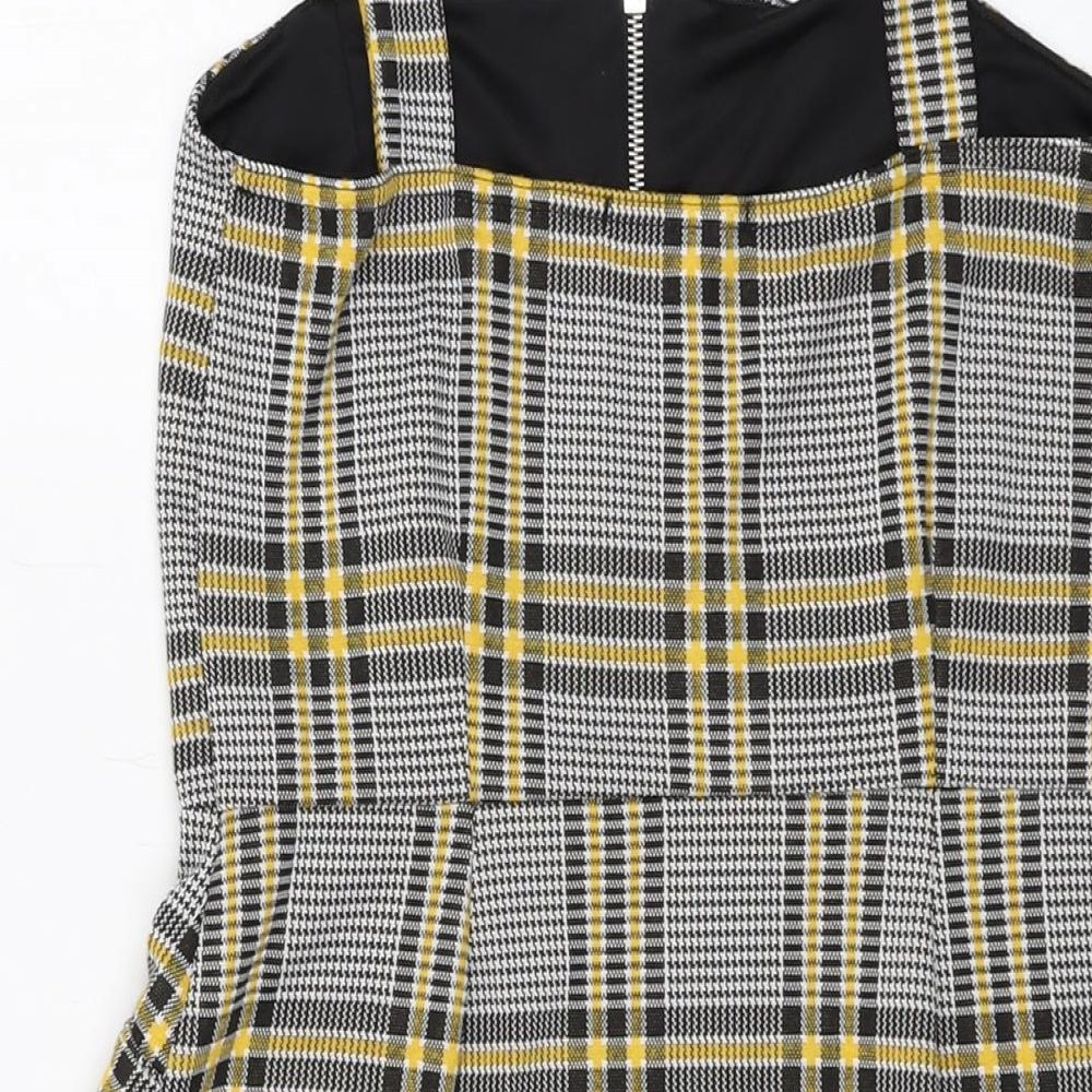 Quiz Womens Grey Plaid Polyester Mini Size 12 Square Neck Zip