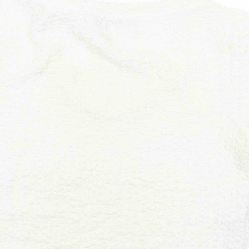 Mango Womens Ivory Polyester Cropped T-Shirt Size S Round Neck