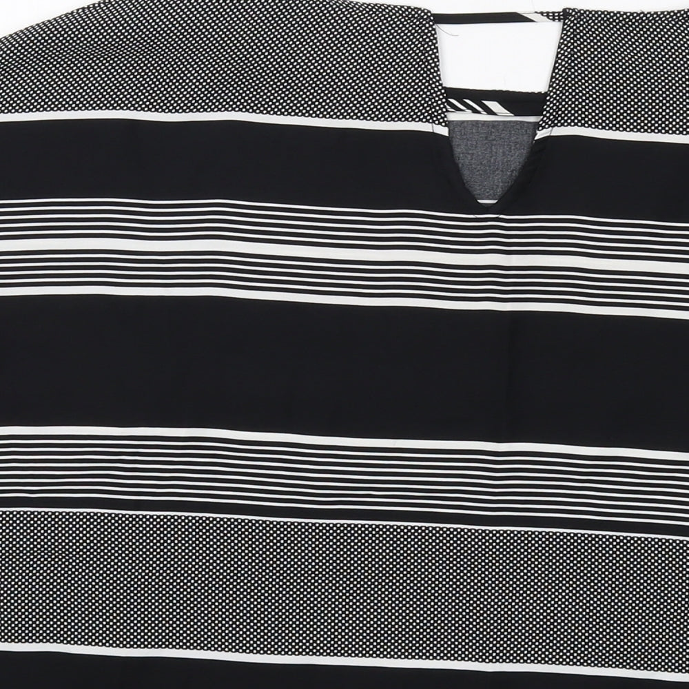 Debenhams Womens Black Striped Polyester Basic Blouse Size 14 Round Neck